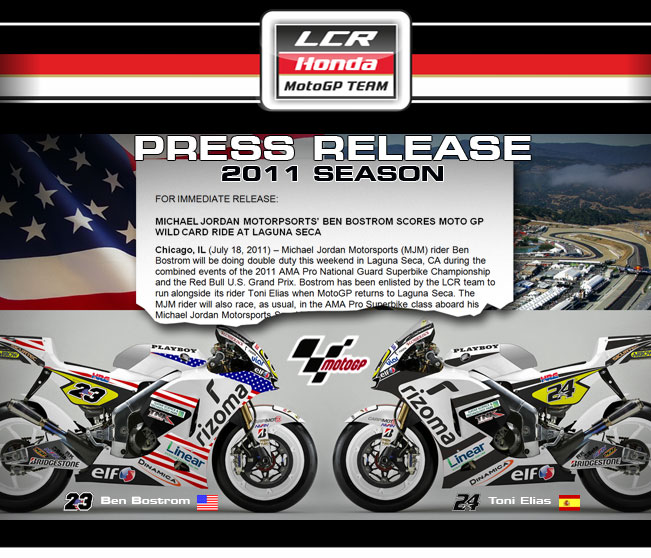 Nouvelle déco chez LCR et Ben Bostrom confirmé pour Laguna Seca